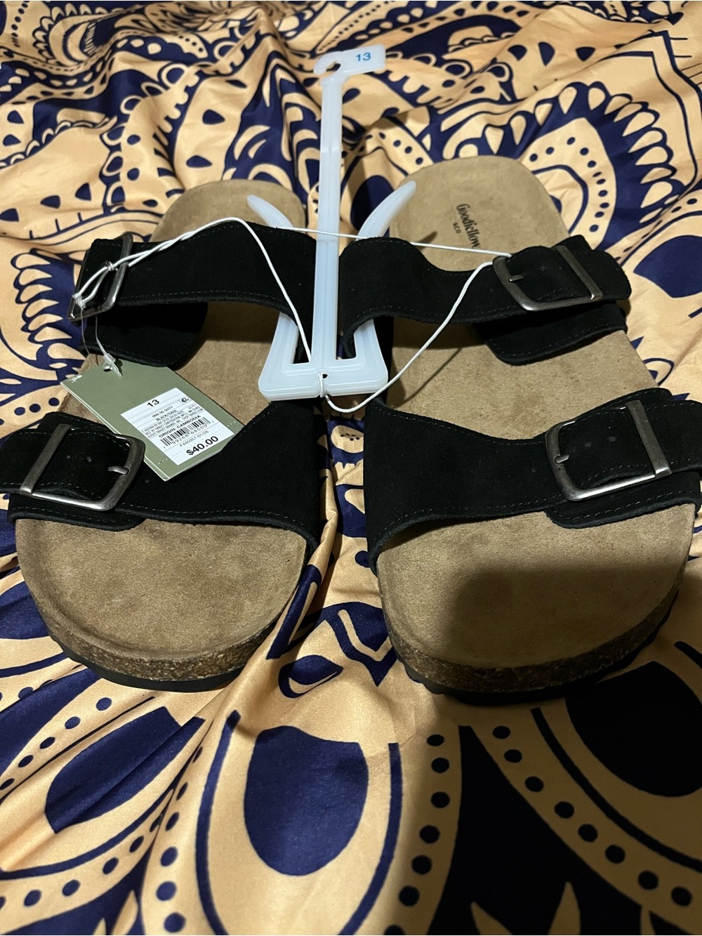 Goodfellow & Co Black Double-Buckle Slide Sandals with Tan Footbed